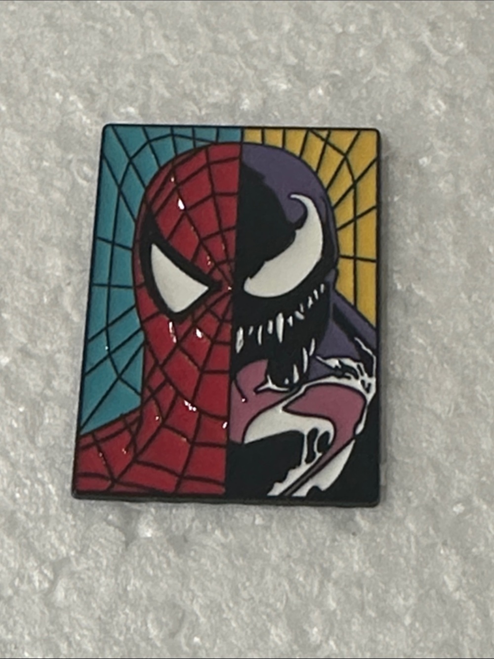 Spider-Man and Venom Split Art Enamel Pin - Red, Black, Purple